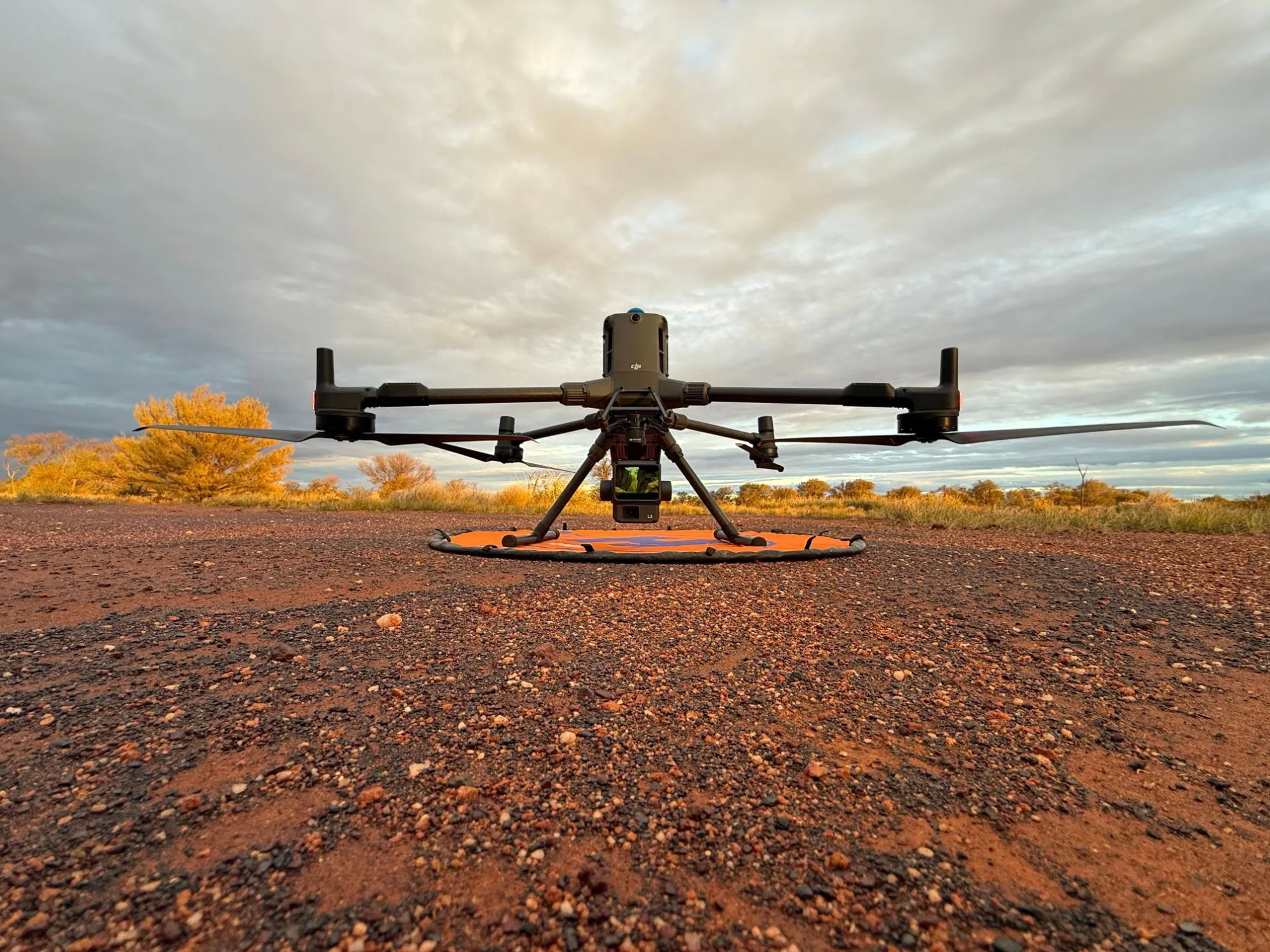 Agile Systems LiDAR drone on landing pad at first light