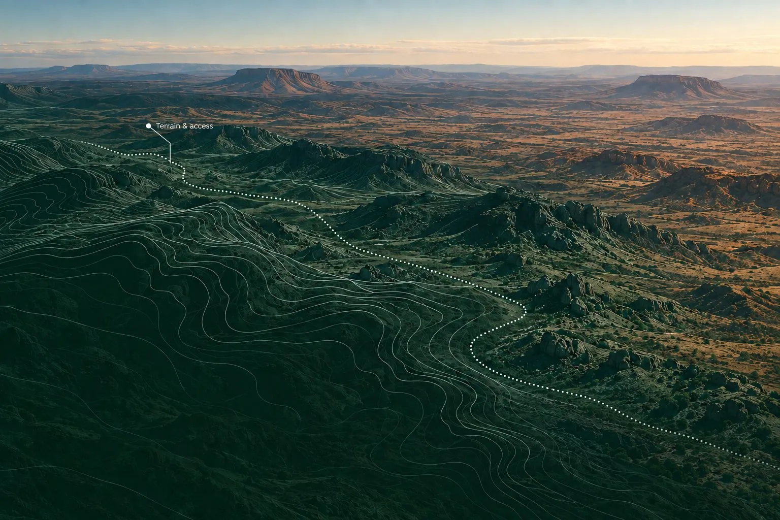 Aerial view of rugged terrain